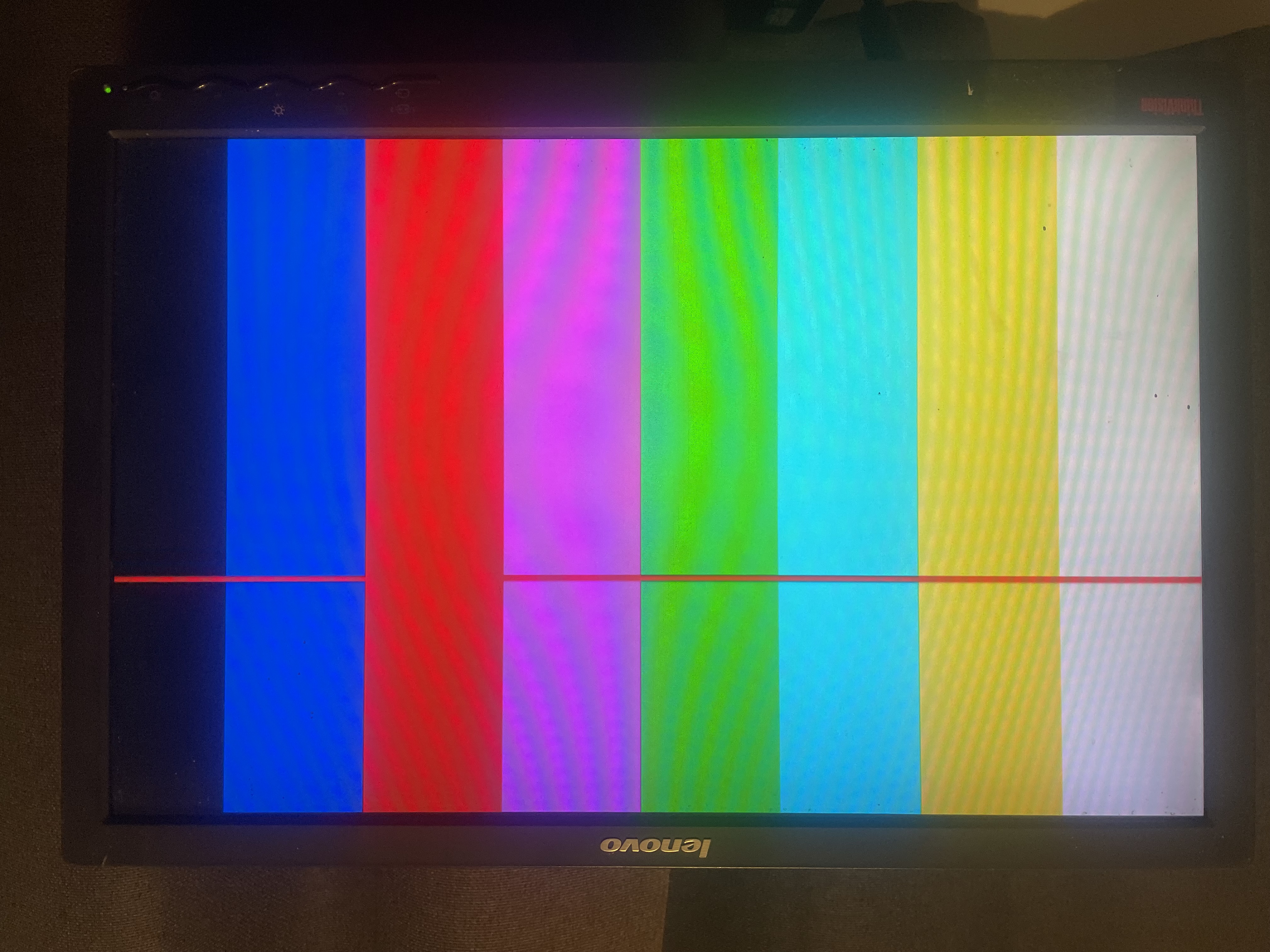 Colour bars on a monitor, generated by the FPGA